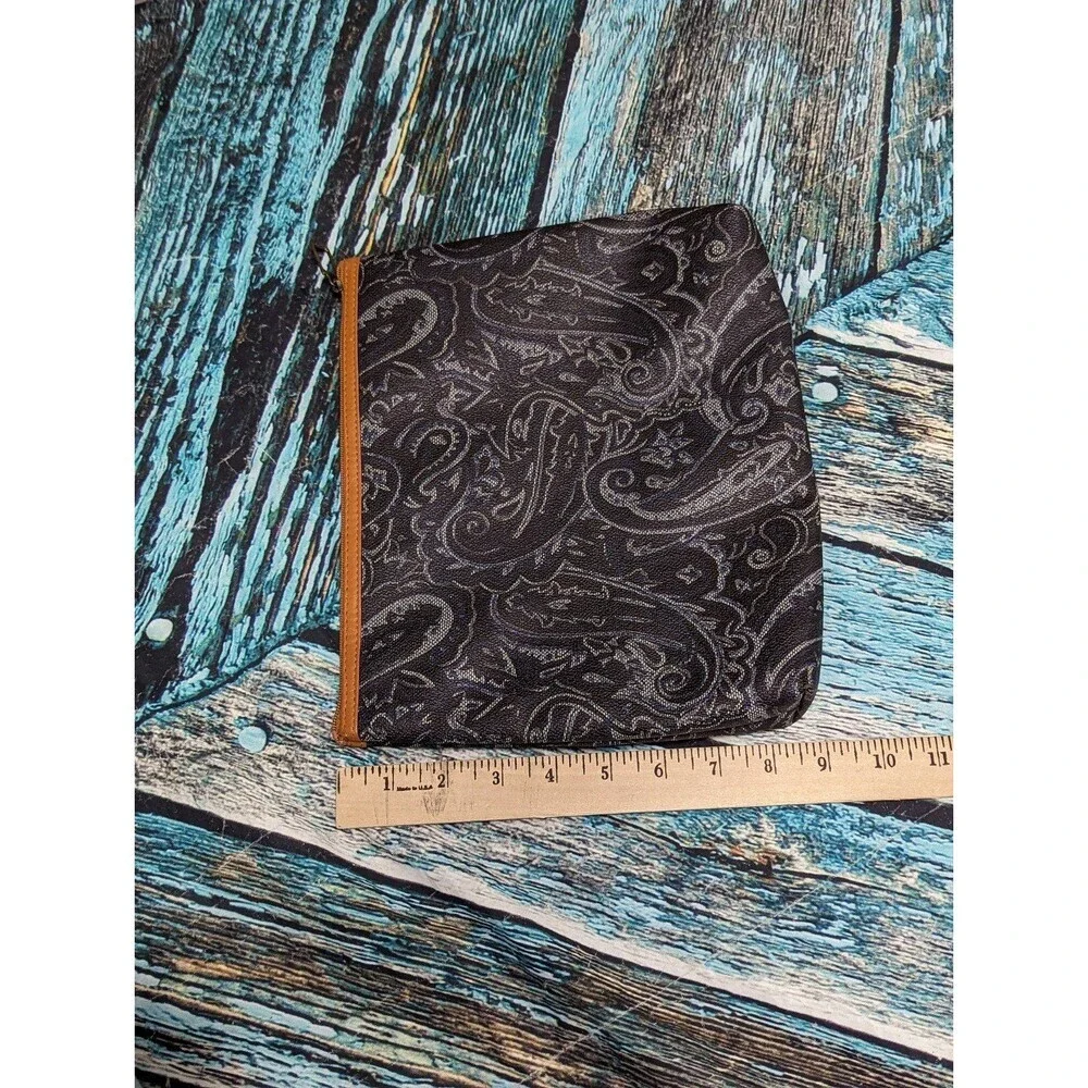 Vintage Paisley Black w Blue Details Makeup Bag Clutch‎ Purse